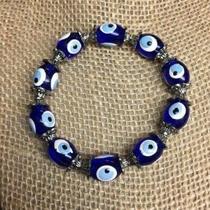 Evil Eye Stretch Bracelet Silver Blue Black White Goth Punk Emo